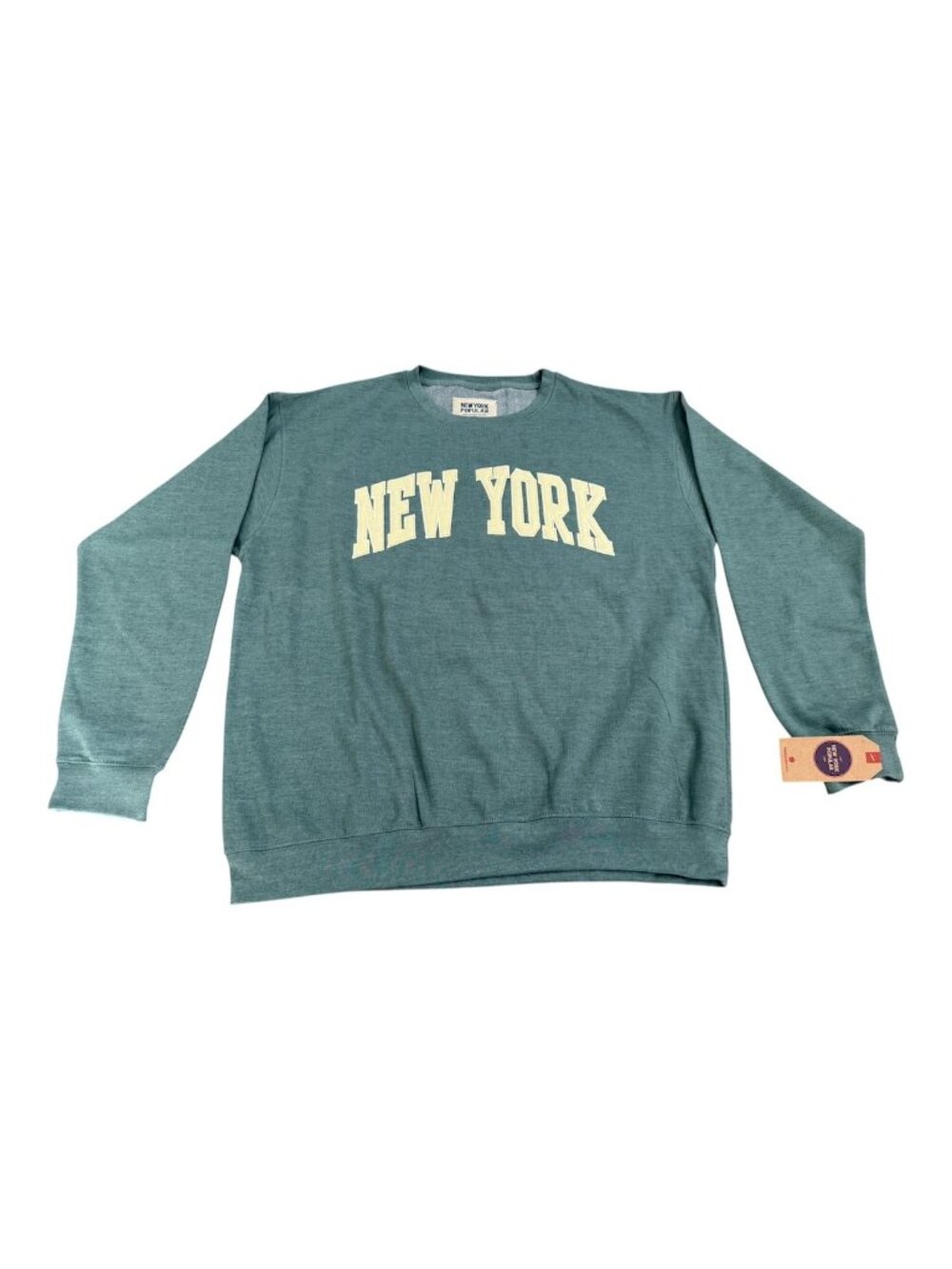 New York Popular Sage Green XL NYC Crewneck Sweatshirt Cream Applique Logo NWT